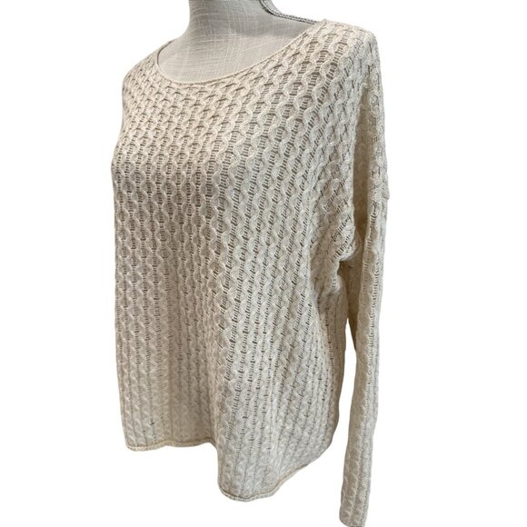 JCP Ivory Open-Knit Round Neck Long Sleeve Women's Sweater Size L - Picture 2 of 8